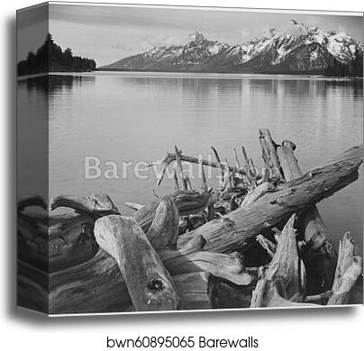 Jackson Lake in foreground, with Teton Range in background, view looking southwest from north end of the lake.  Grand Teton National Park, Wyoming.  Photographs of National Parks and Monuments, compiled 1941 - 1942, documenting the period ca. 1933 - 1942 by Ansel Adams (1902-1984), Canvas Print