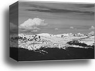 View at timberline, dark foreground, light snow capped mountain, gray sky, "Rocky Mountain National Park. Never Summer Range,"Colorado.  Photographs of National Parks and Monuments, compiled 1941 - 1942, documenting the period ca. 1933 - 1942 by Ansel Adams (1902-1984), Canvas Print