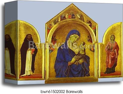 Triptych (The Holy Virgin and the Christ Child with St. Dominic and St. Aurea) by Duccio Di Buoninsegna, Canvas Print Triptych (The Holy Virgin and the Christ Child with St. Dominic and St. Aurea) by Duccio Di Buoninsegna, Canvas Print