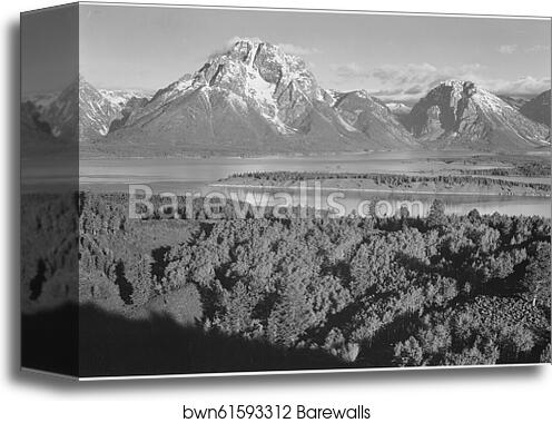 View across river valley toward "Mount Moran," Grand Teton National Park, Wyoming.  Photographs of National Parks and Monuments, compiled 1941 - 1942, documenting the period ca. 1933 - 1942 by Ansel Adams (1902-1984), Canvas Print