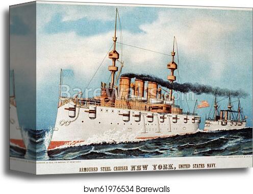 Armoured steel cruiser New York, United States Navy by Currier & Ives, Canvas Print