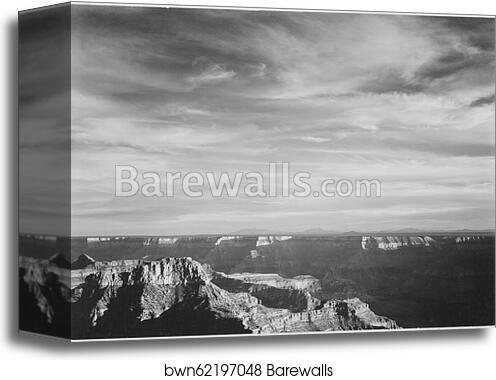 View of canyon in foreground, horizon, mountains and clouded sky, from" North Rim, 1941," " Grand Canyon National Park," Arizona.  Photographs of National Parks and Monuments, compiled 1941 - 1942, documenting the period ca. 1933 - 1942 by Ansel Adams (1902-1984), Canvas Print