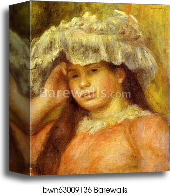 Young Woman Wearing a Hat (Jeune femme au chapeau) by Pierre-Auguste Renoir, Canvas Print