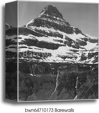 Full view of snow covered mountain, including area below timberline, "In Glacier National Park," Montana. (Vertical Orientation). Photographs of National Parks and Monuments, compiled 1941 - 1942, documenting the period ca. 1933 - 1942 by Ansel Adams (1902-1984), Canvas Print Full view of snow covered mountain, including area below timberline, "In Glacier National Park," Montana. (Vertical Orientation). Photographs of National Parks and Monuments, compiled 1941 - 1942, documenting the period ca. 1933 - 1942 by Ansel Adams (1902-1984), Canvas Print