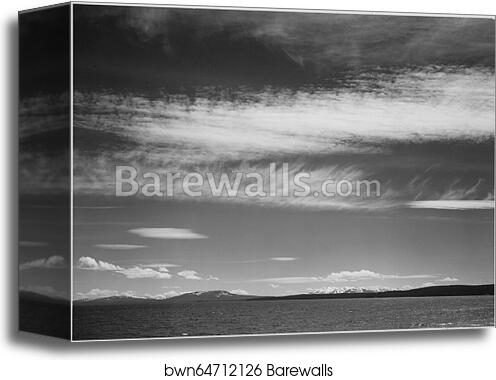 Lake, narrow strip of mountains, low horizon, "Yellowstone Lake, Yellowstone National Park," Wyoming.  Photographs of National Parks and Monuments, compiled 1941 - 1942, documenting the period ca. 1933 - 1942 by Ansel Adams (1902-1984), Canvas Print
