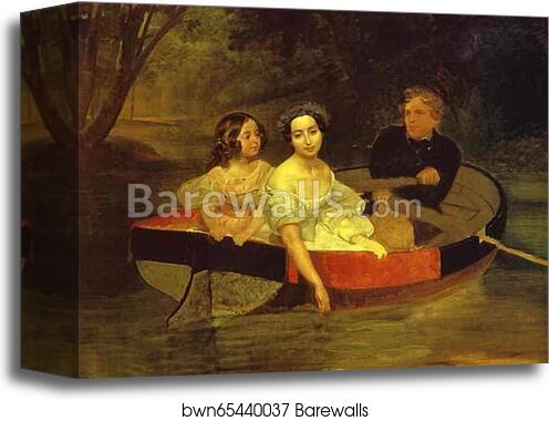 Self-portrait with Baroness Ye. N. Meller-Zakomelskaya and a Girl in a Boat by Karl Brulloff, Canvas Print Self-portrait with Baroness Ye. N. Meller-Zakomelskaya and a Girl in a Boat by Karl Brulloff, Canvas Print