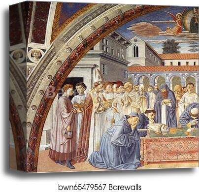 Funeral of St. Augustine. Detail by Benozzo Gozzoli, Canvas Print