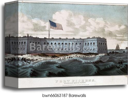 Fort Pickens: Pensacola Harbor, Florida. Print shows Fort McRee on the right by Currier & Ives, Canvas Print Fort Pickens: Pensacola Harbor, Florida. Print shows Fort McRee on the right by Currier & Ives, Canvas Print