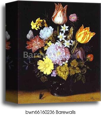 Flowers in a Glass Vase by Ambrosius Bosschaert, Canvas Print