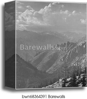 Middle Fork at Kings River from South Fork of Cartridge Creek, Kings River Canyon, California, 1936. (vertical orientation).  Photographs of National Parks and Monuments, compiled 1941 - 1942, documenting the period ca. 1933 – 1942 by Ansel Adams (1902-1984), Canvas Print