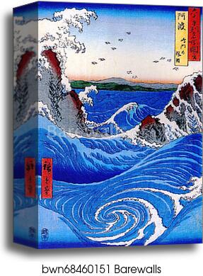 Naruto Whirlpools, Awa Province, from the series Views of Famous Places in the Sixty-Odd Provinces by Utagawa Hiroshige, Canvas Print