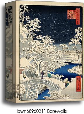 The Drum Bridge and Sunset Hill at Meguro by Utagawa Hiroshige, Canvas Print