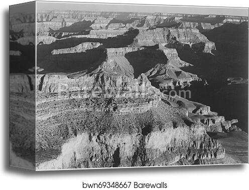 View, dark shadows to right, high horizon, "Grand Canyon National Park," Arizona.  Photographs of National Parks and Monuments, compiled 1941 - 1942, documenting the period ca. 1933 - 1942 by Ansel Adams (1902-1984), Canvas Print