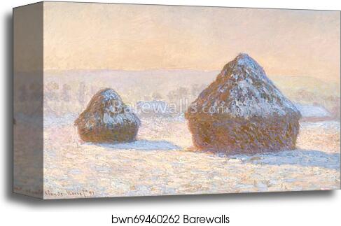 Wheatstacks, Snow Effect, Morning by Claude Monet, Canvas Print