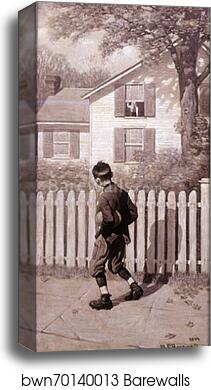 The Magic Foot-ball, 'Tommy appeared at an upstairs window.' (Boy with Mumps) by Norman Rockwell, Canvas Print