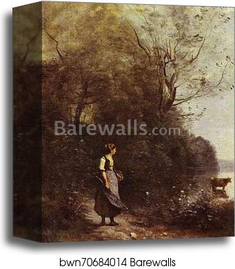 Peasant Woman with a Cow by Jean-Baptiste-Camille Corot, Canvas Print
