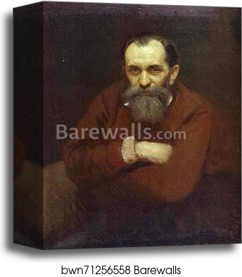 Portrait of the Artist Vasily Perov by Ivan Kramskoy, Canvas Print