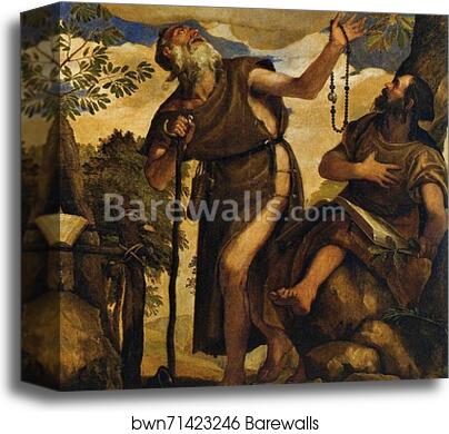 Virgin and Child with Angels Appearing to Saint Anthony Abbot and Saint Paul the Hermit. Detail by Paolo Veronese, Canvas Print