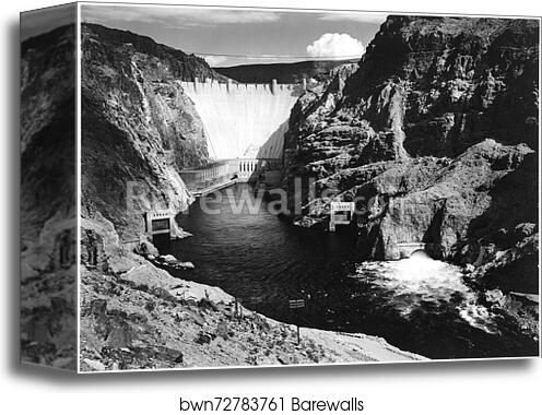 Photograph of the Hoover Dam (formerly Boulder Dam) from Across the Colorado River.  Photographs of National Parks and Monuments, compiled 1941 - 1942, documenting the period ca. 1933 - 1942 by Ansel Adams (1902-1984), Canvas Print