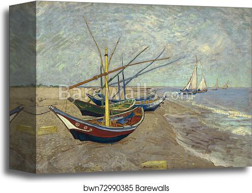 Fishing boats on the beach at Les Saintes-Maries-de-la-Mer by Vincent Van Gogh, Canvas Print