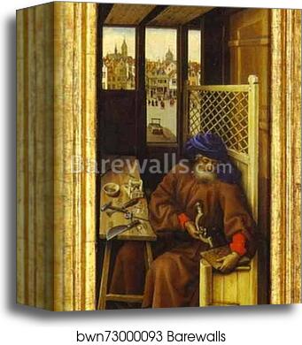 The Annunciation. (The Merode Altarpiece). The right panel of the triptych by Robert Campin (Master Of Flemalle), Canvas Print