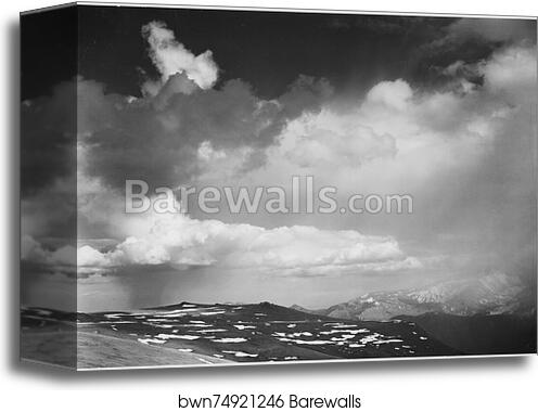 Mountain tops, low horizon, dramatic clouded sky, "In Rocky Mountain National Park," Colorado.  Photographs of National Parks and Monuments, compiled 1941 - 1942, documenting the period ca. 1933 - 1942 by Ansel Adams (1902-1984), Canvas Print Mountain tops, low horizon, dramatic clouded sky, "In Rocky Mountain National Park," Colorado.  Photographs of National Parks and Monuments, compiled 1941 - 1942, documenting the period ca. 1933 - 1942 by Ansel Adams (1902-1984), Canvas Print