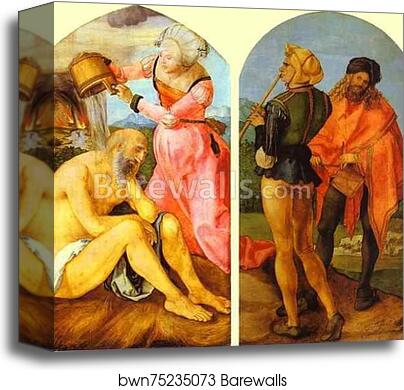 The Jabach Altarpiece. Job Castigated by His Wife. Piper and Drummer by Albrecht Dürer, Canvas Print