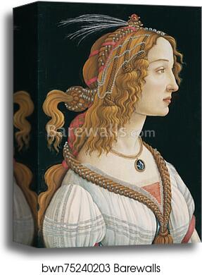 Idealized Portrait of a Lady (Portrait of Simonetta Vespucci as Nymph) by Sandro Botticelli, Canvas Print