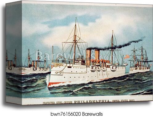 Protected steel cruiser Philadelphia, United States Navy by Currier & Ives, Canvas Print