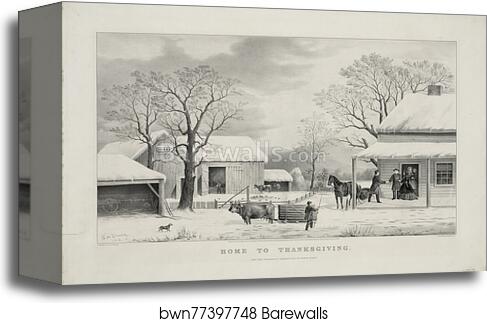 Lithograph, Home To Thanksgiving, published by Currier and Ives by Currier & Ives, Canvas Print