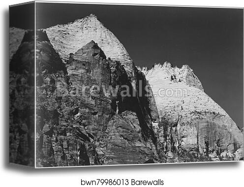 Rock formation against dark sky, "Zion National Park, 1941," Utah.  Photographs of National Parks and Monuments, compiled 1941 - 1942, documenting the period ca. 1933 - 1942 by Ansel Adams (1902-1984), Canvas Print