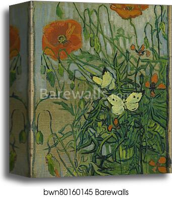 Butterflies and poppies by Vincent Van Gogh, Canvas Print