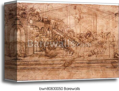Perspectival study of The Adoration of the Magi by Leonardo Da Vinci, Canvas Print