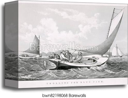 Trolling for blue fish by Currier & Ives, Canvas Print