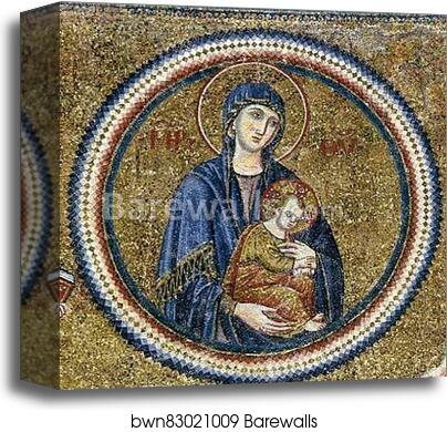 Madonna and Child with St Paul and St Peter and the Donor Bertoldo Stefanschi. Detail by Pietro Cavallini, Canvas Print