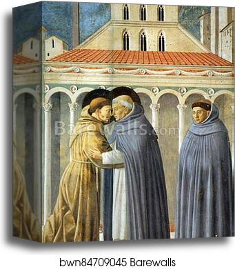 Vision of St. Dominic and Meeting of St. Francis and St. Dominic. Detail by Benozzo Gozzoli, Canvas Print