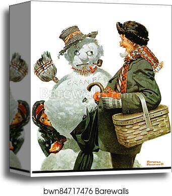 Gramps and the Snowman by Norman Rockwell, Canvas Print