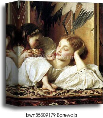 Mother and Child (Cherries). Detail by Frederick Leighton, Canvas Print