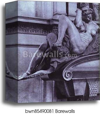 Tomb of Giuliano de' Medici. Detail. Night by Michelangelo, Canvas Print