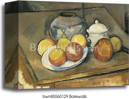 Straw-Trimmed Vase, Sugar Bowl and Apples by Paul Cézanne, Canvas Print Straw-Trimmed Vase, Sugar Bowl and Apples by Paul Cézanne, Canvas Print