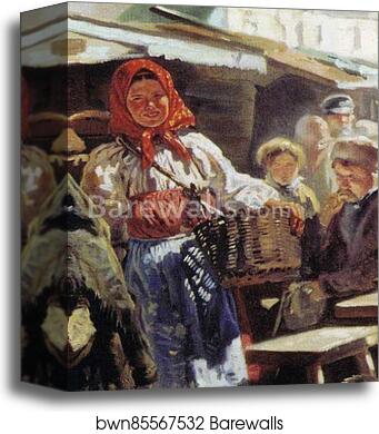 Lunch. Study for the painting "Flea market in Moscow". Detail by Vladimir Makovsky, Canvas Print