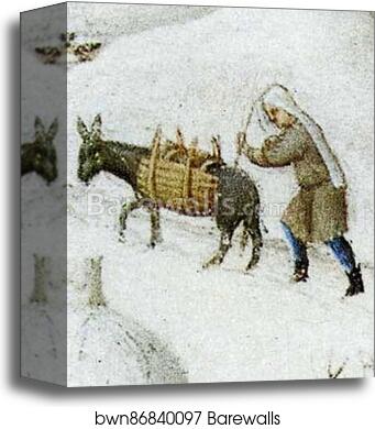 Les trÄ�s riches heures du Duc de Berry. February. Detail by Limbourg Brothers, Canvas Print