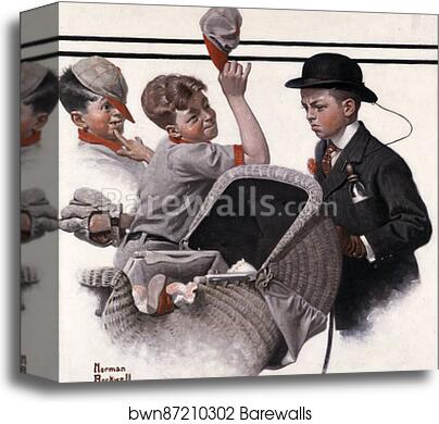Boy with Baby Carriage by Norman Rockwell, Canvas Print