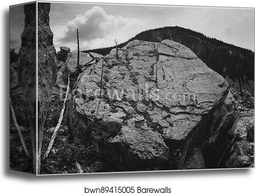 Boulder with hill in background, "Rocks at Silver Gate, Yellowstone National Park," Wyoming.  Photographs of National Parks and Monuments, compiled 1941 - 1942, documenting the period ca. 1933 - 1942 by Ansel Adams (1902-1984), Canvas Print