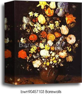 Vase of Flowers with Irises by Jan Brueghel The Elder, Canvas Print