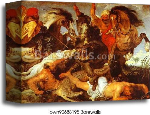 Hippopotamus and Crocodile Hunt by Peter Paul Rubens, Canvas Print