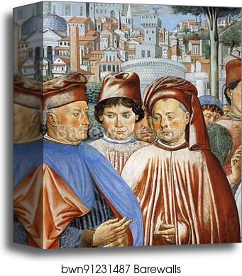 St. Augustine Departing for Milan. Detail by Benozzo Gozzoli, Canvas Print