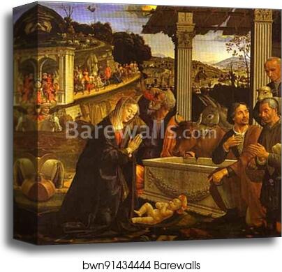 Adoration of the Shepherds by Domenico Ghirlandaio, Canvas Print