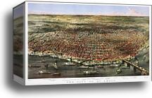 Color lithograph of the City of St. Louis. Bird's-eye view of St. Louis, Missouri, as seen from above the Mississippi River; prominent features identified below the image by Currier & Ives, Canvas Print
