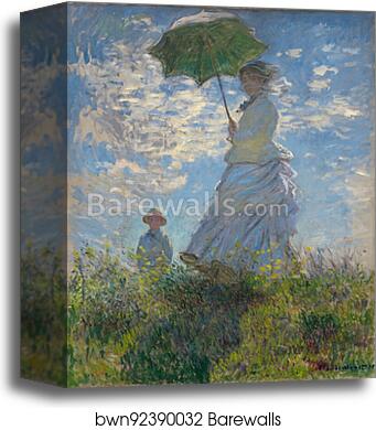 Woman with a Parasol - Madame Monet and Her Son by Claude Monet, Canvas Print